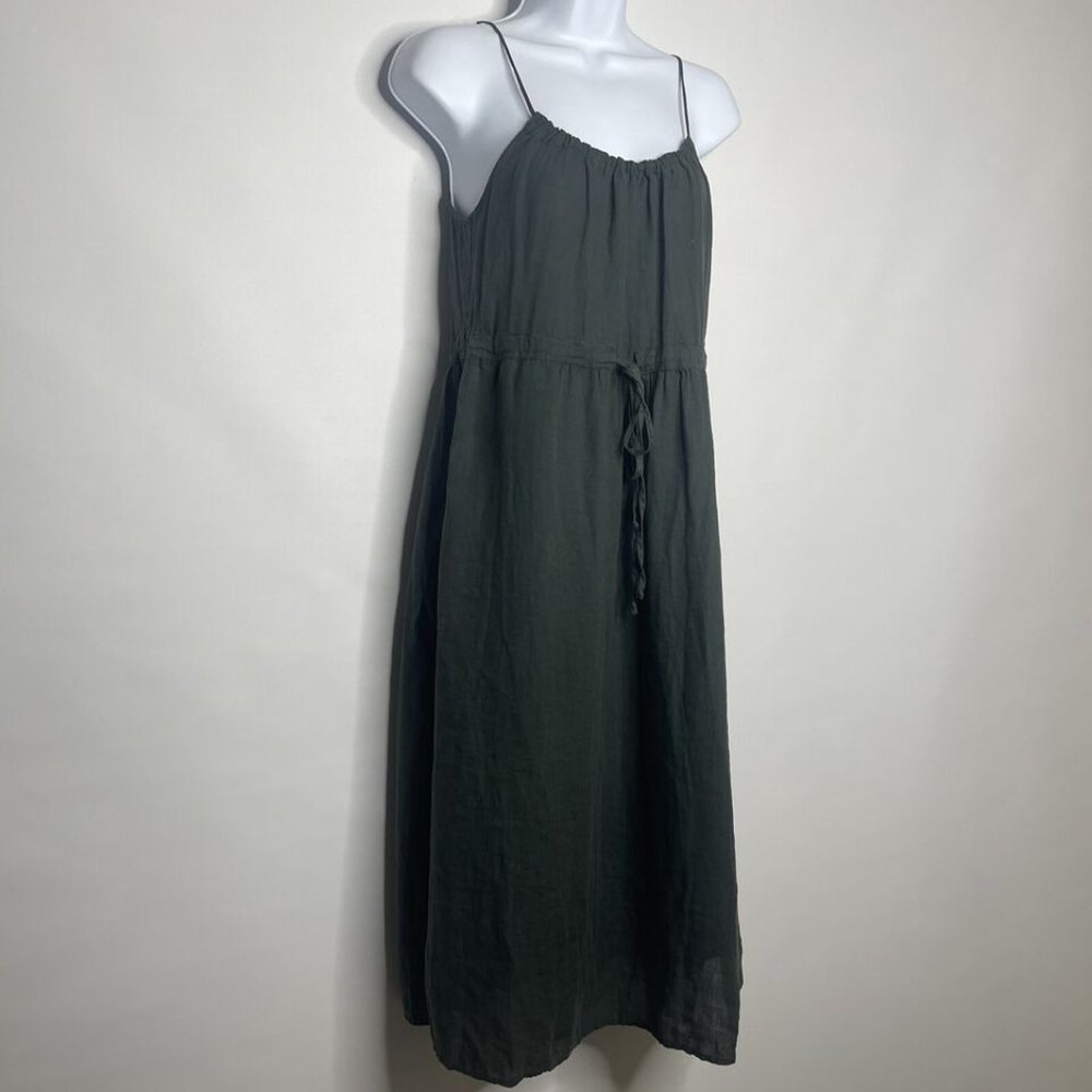 Vince Green Linen Gathered Tie Waist Midi Sundress - Picture 3 of 8